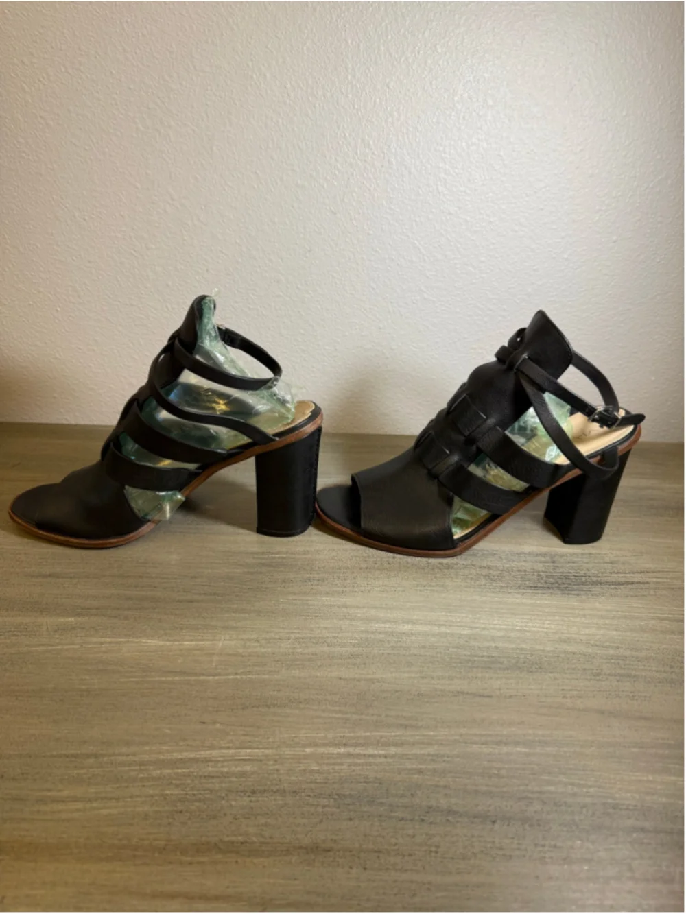 Via Spiga Brandina Black Leather Strappy Block Heel Cage Sandals Size 9M